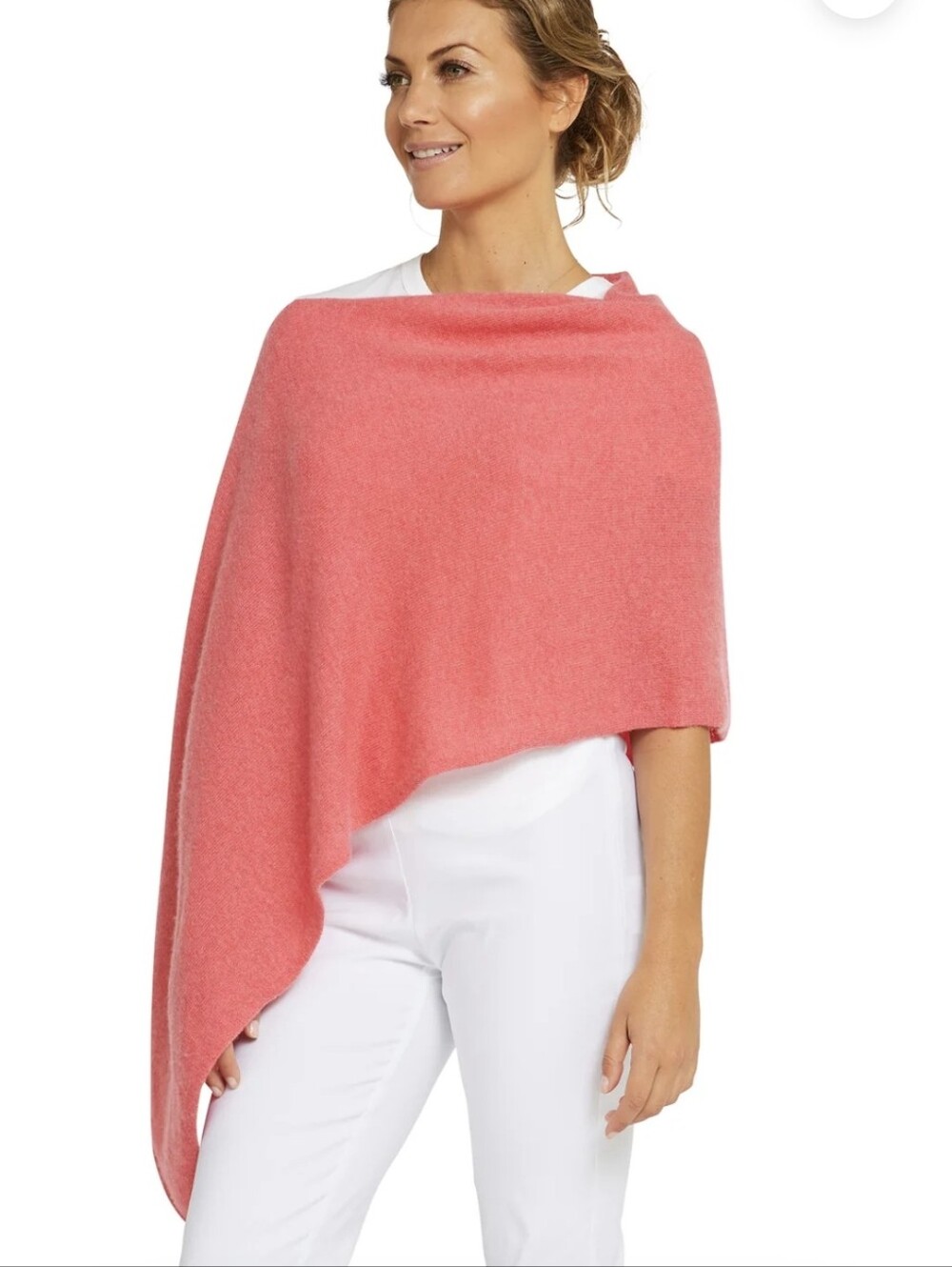Cashmere Coral Asymmetric Cashmere Wrap 0/S NWT